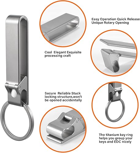 Miniatura 3 de Llavero mosquetón de titanio, clip de cierre para cinturón, resistente EDC, ganchos de liberación rápida con llavero para exteriores (0.472 pulgadas)