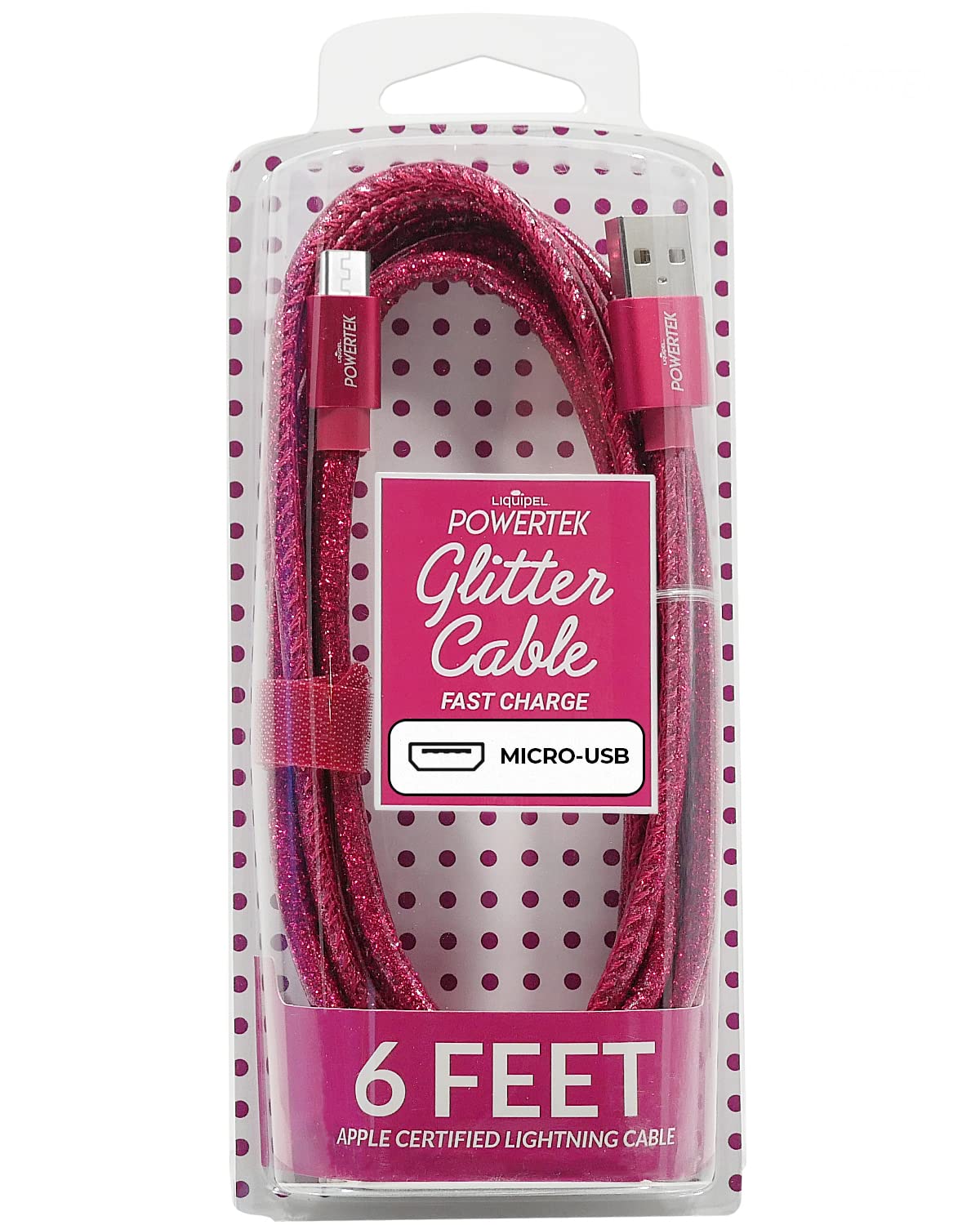 Liquipel Powertek Micro USB Charger Cable for Cell Phones & Electronic Devices, 6FT (Magenta)