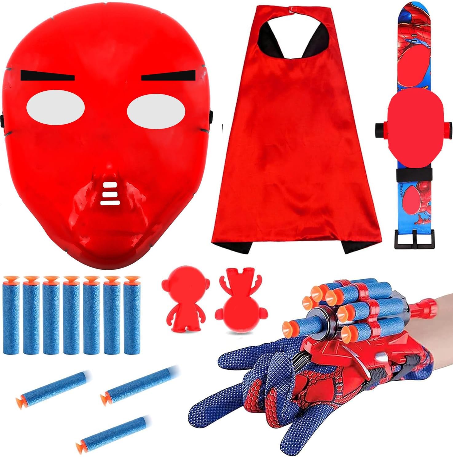 Spider Web Shooter & Wrist Launcher Toy Set, Cartoon Web String Cosplay Costume Set for Kids, Includes Spider Web Shooters Hero Masks Capes Target for Christmas Birthday Role-Playing Gifts