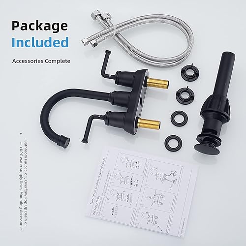 Miniatura 8 de TRUSTMI Grifo de baño de 2 manijas y 4 pulgadas con desagüe de fregadero de desbordamiento, grifo de fregadero central giratorio de 360 grados