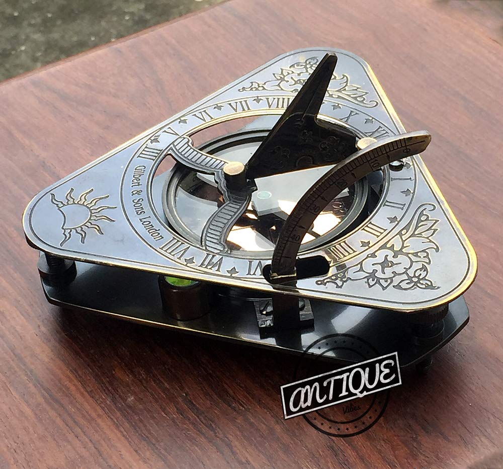 AV Copper Ancient Design Sundial Triangle Clock Compass (Vintage Gift)