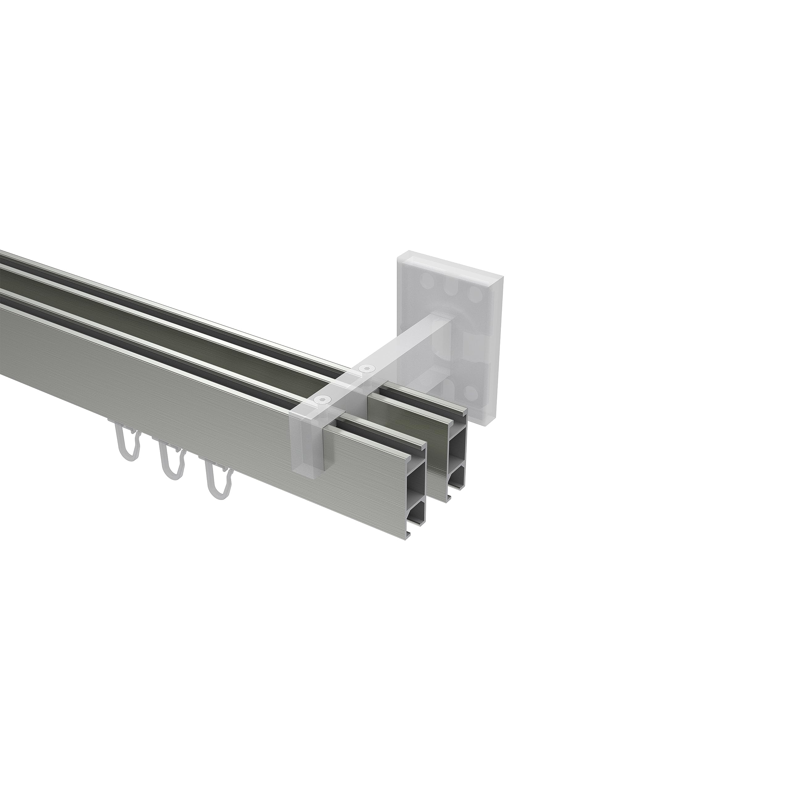 INTERDECO Innenlauf-Gardinenstange eckig 14 x 35 mm 2-läufig, kantige Innenlaufstange aus Metall, Edelstahl-Optik, zur Wandmontage, Typ 10212821, 240 cm
