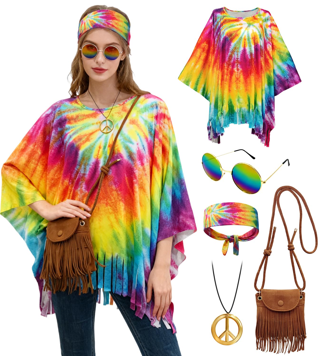 minkasic Hippie Costume Women's 70s Outfit (Style 01)