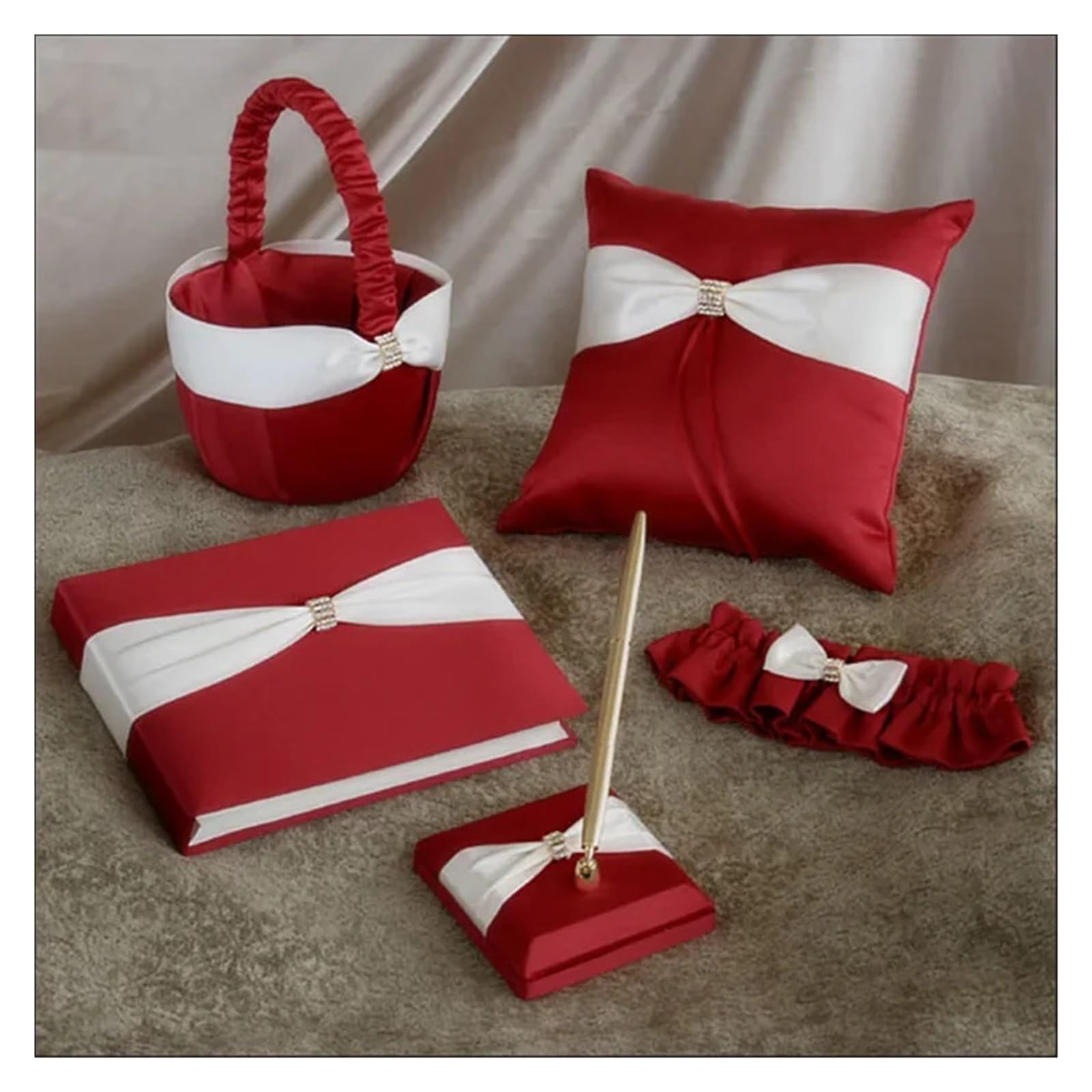 Hochzeitsblumenkörbe, Roter Satin-Perlen-Blumenkorb mit Schleife for Hochzeit