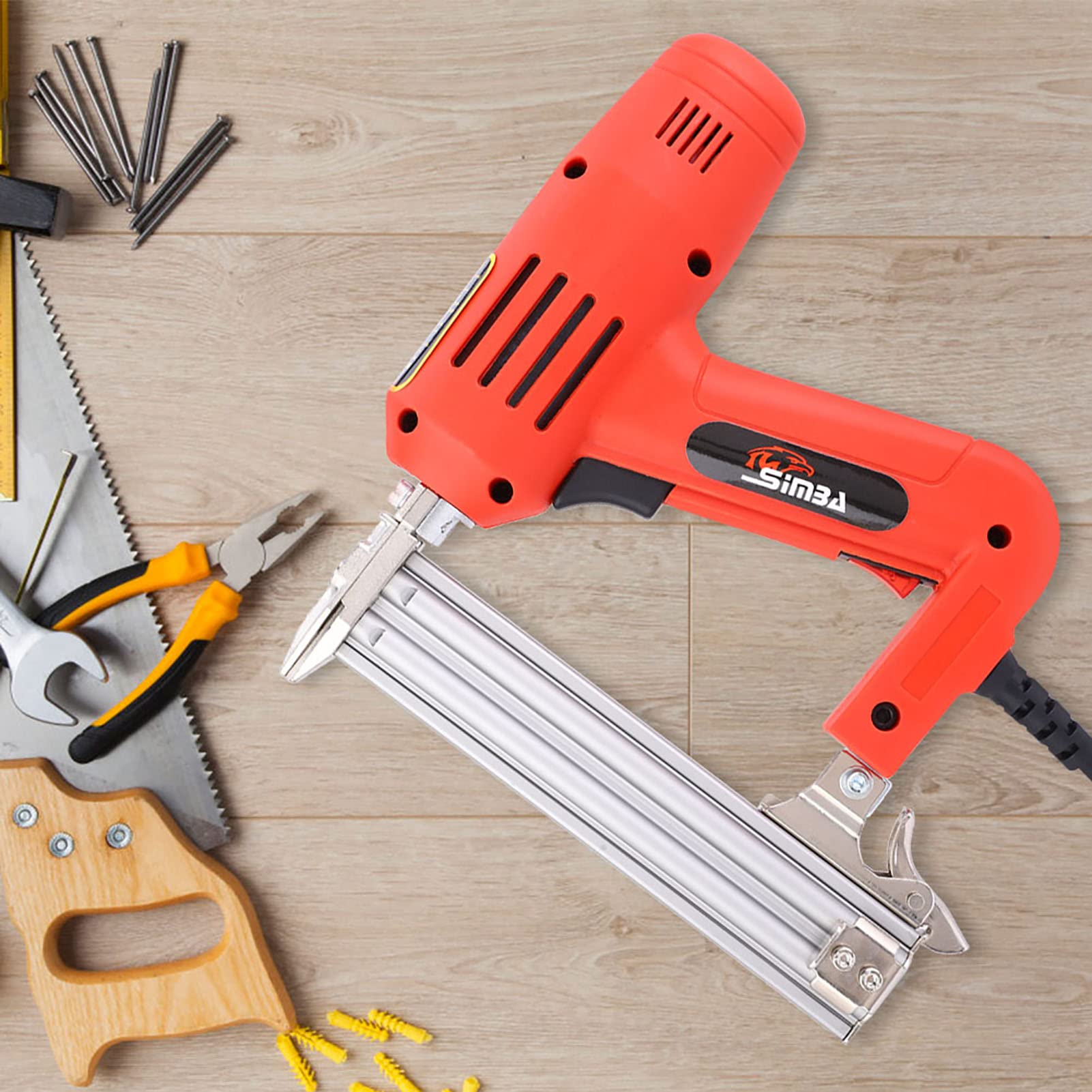Fafeicy Pistola de Clavos Eléctrica Grapadora Clavadora de Alta Potencia de 2200 W, Capacidad de Clavos de 100 Piezas, Clavo Recto F30, Adecuada para Herramientas de Carpintería (Enchufe