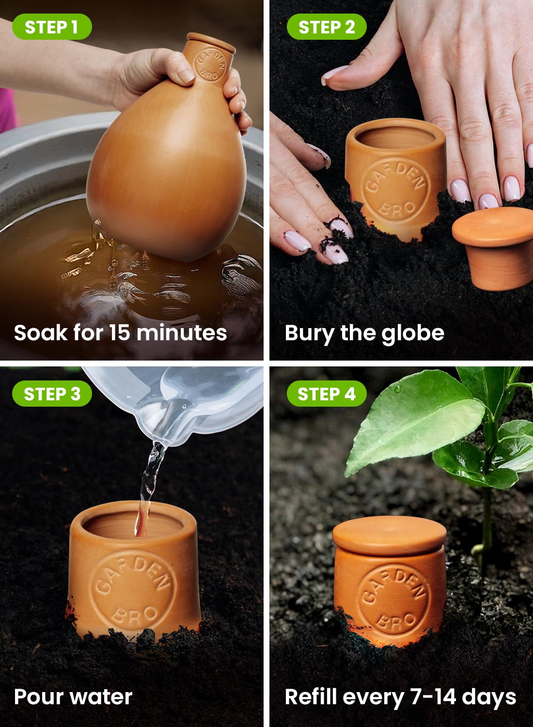 Ollas - 2 vasi per irrigazione in terracotta, misura grande, 907,2 g, globi autoirriganti per 1 settimana, facili da riempire, per giardino in argilla, irrigatori per piante durante le vacanze