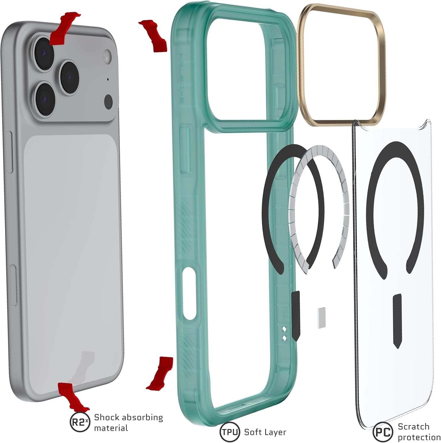 Ghostek Covert iPhone 17 Pro Max Clear Case - Compatible with MagSafe Accessories, Shockproof Silicone, Minimalist Phone Cover (6.9 Inch, Teal)