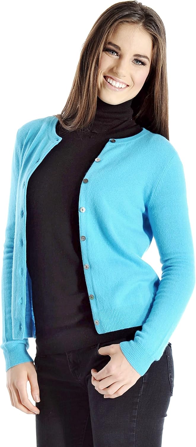 Cashmere Boutique 100% Pure Cashmere Women Cardigan Sweater - Round Neck, Long Sleeve, Button Down, Soft and Warm Sweater