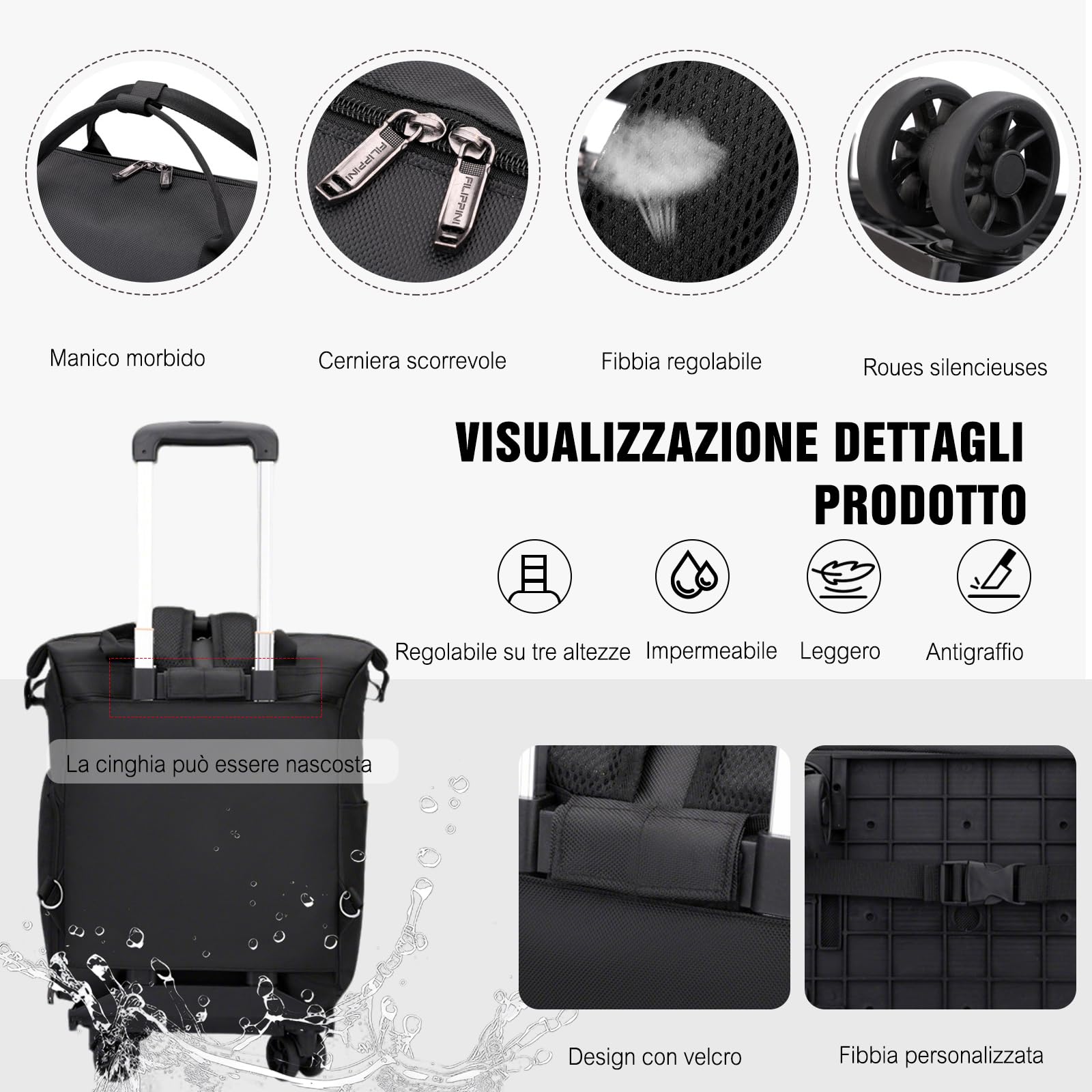 FANDARE 35L Trolley per 15.6 pollici PC portatili Uomo Donna Trolley per la spesa Zaino con rotelle con manico telescopico Zainetto Borsa per Insegnante Borse Messenger Zaini ufficio Marrone