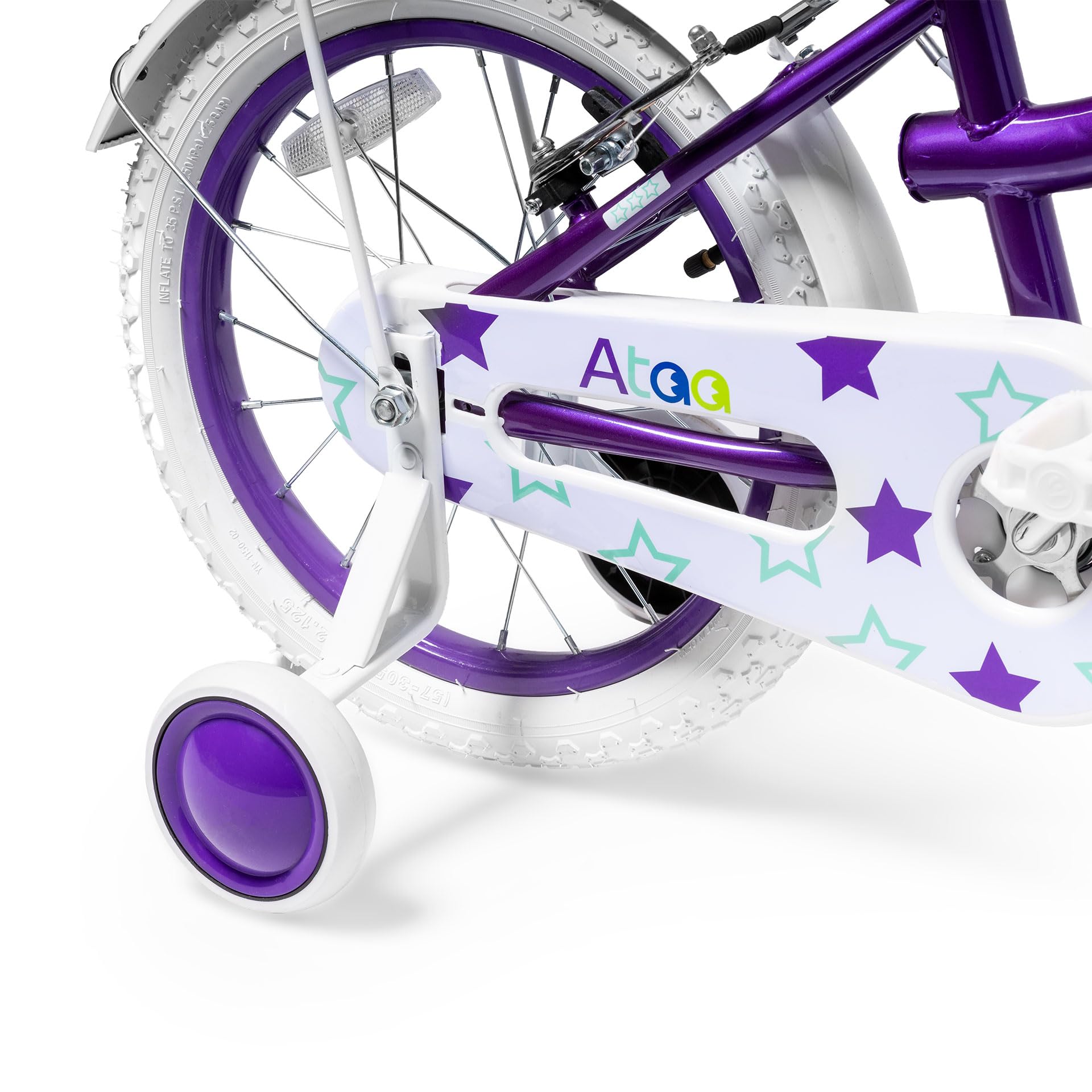 ATAA Bicicleta Infantil Stars para Niñas con Ruedines, Cesta, Timbre y Porta Equipaje – 14” y 16” – Diseño Seguro y Divertido