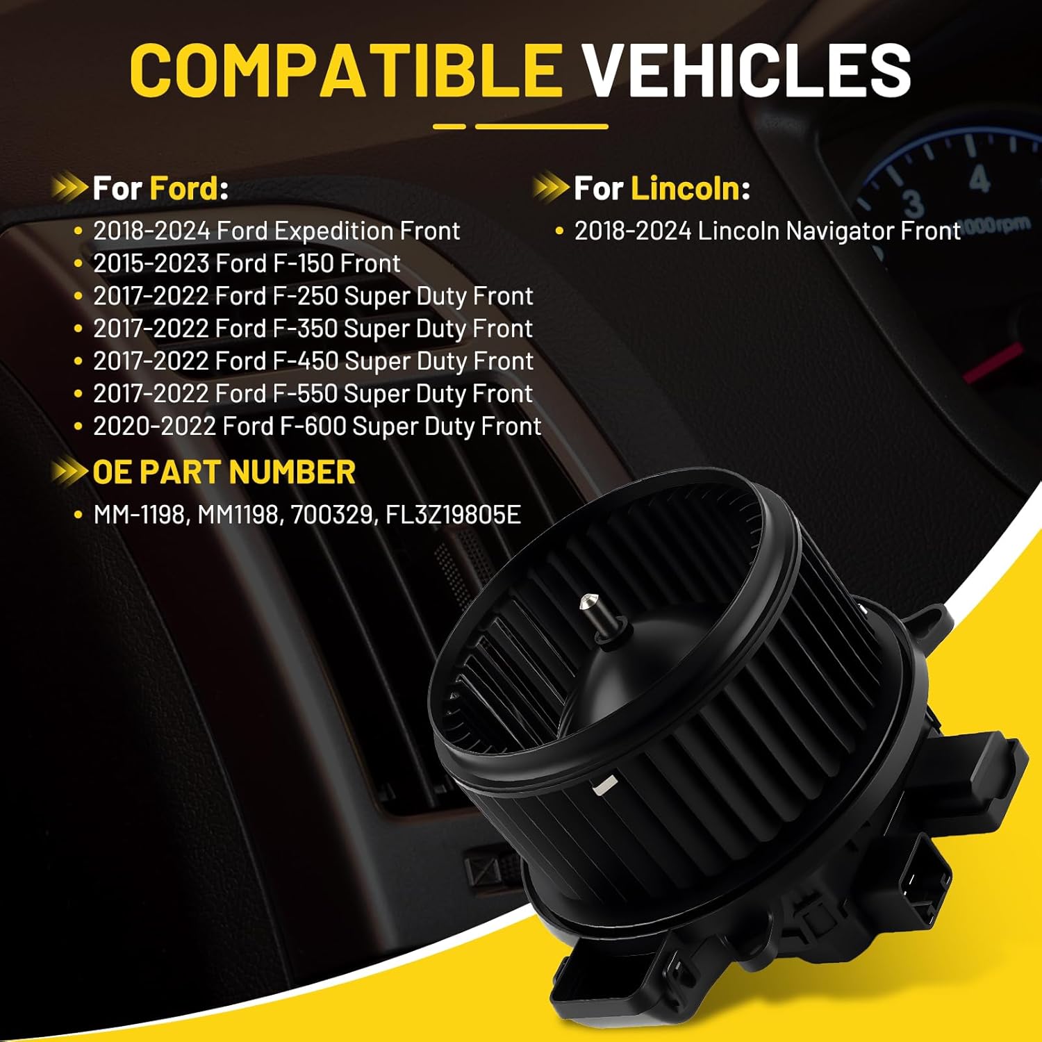700329 HVAC Blower Motor with Fan Cage Fits for Ford Expedition, F-150 2015-2023, F-250/350/450/550 2017-2022, F-600 Super Duty 2020-2022, for Lincoln Navigator Replacement Part FL3Z19805E