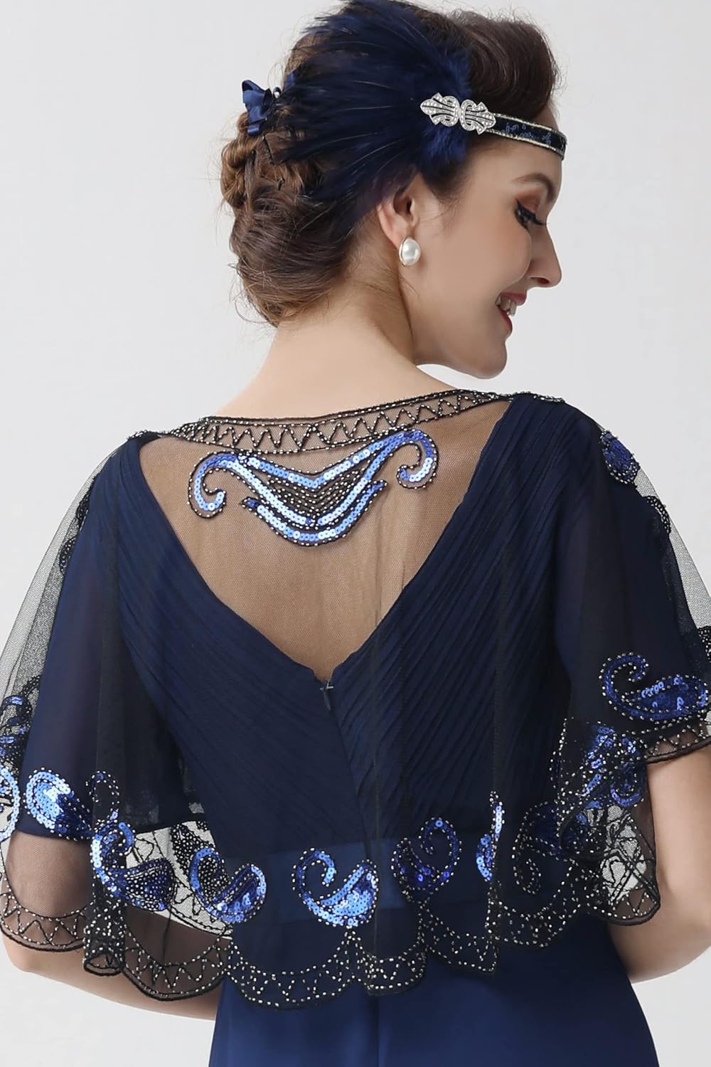 BABEYOND 1920s Shawl Wraps Sequin Beaded Evening Cape Bridal Shawl Bolero Flapper Cover Up - Image 4