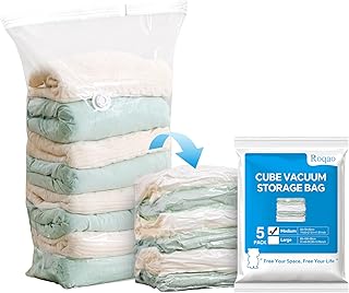 ‌Roqao 5 PACK Cube Vacuum Storage Bags, 19x27x11 Inch Vacuum Seal Bags for Clothing, Blankets, Bedding, Space Saver Vaccine Sealed Storage Bags, Seasonal Storage, Medium