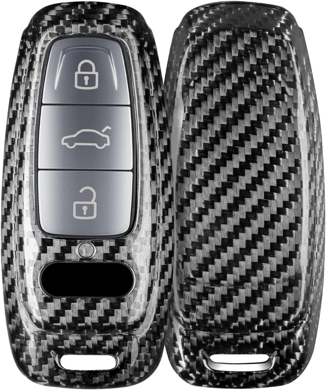 T-carbon Compatible with Audi Key Fob Cover with Keychain;Carbon Fiber Key Case Shell Protector Fits Audi S3 S6 SQ7 RS6 RS7 2023,A6L A6 A7 A8 Q7 Q8 E-Tron 2024 2025 Smart Remote Keyless Accessories