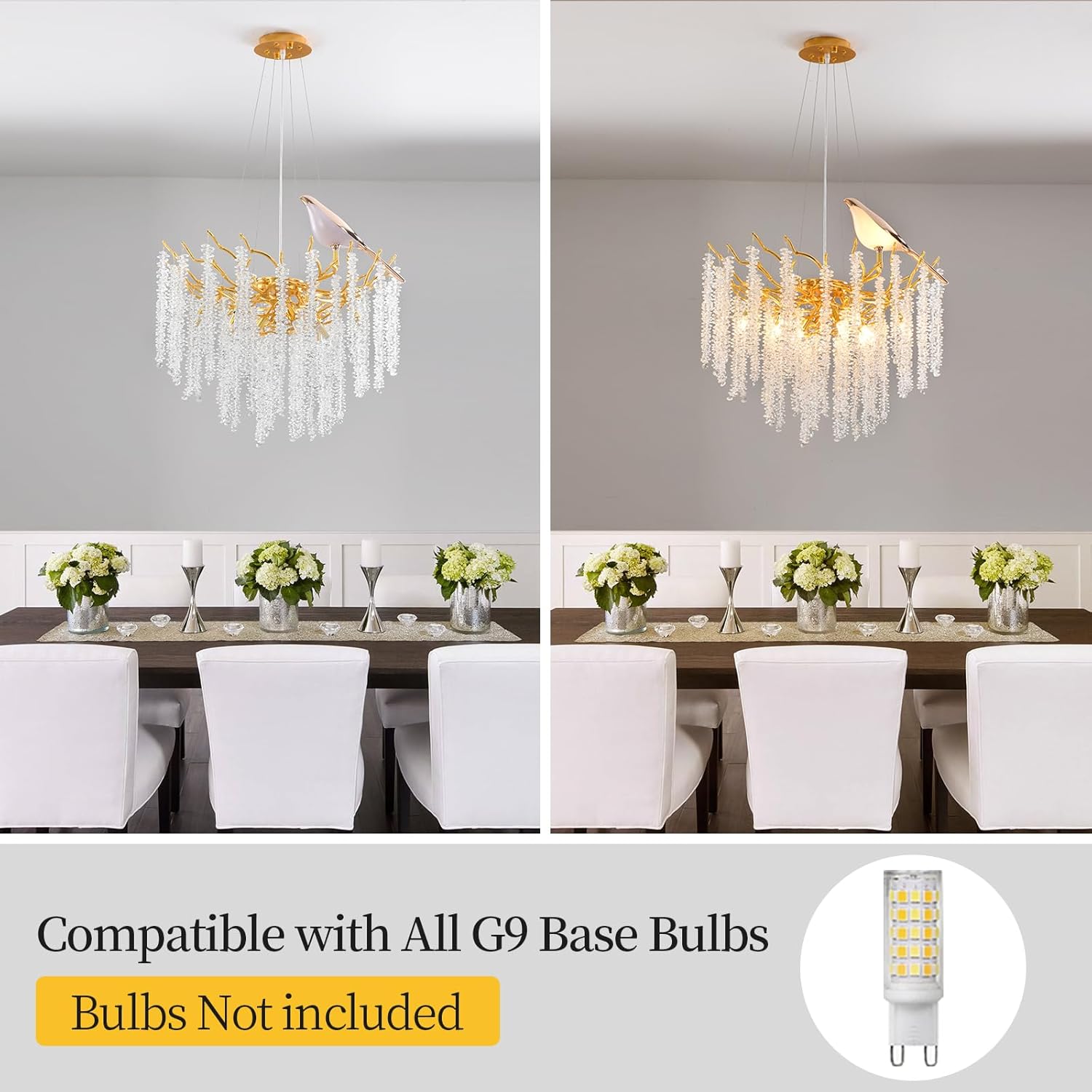 Modern Crystal Chandelier, Tree Branch Design, 24-Inch 10-Lights Gold Round Raindrop Hanging Pendant Light for Dining Living Room Entryway Foyer Stairway Bedroom Hallway