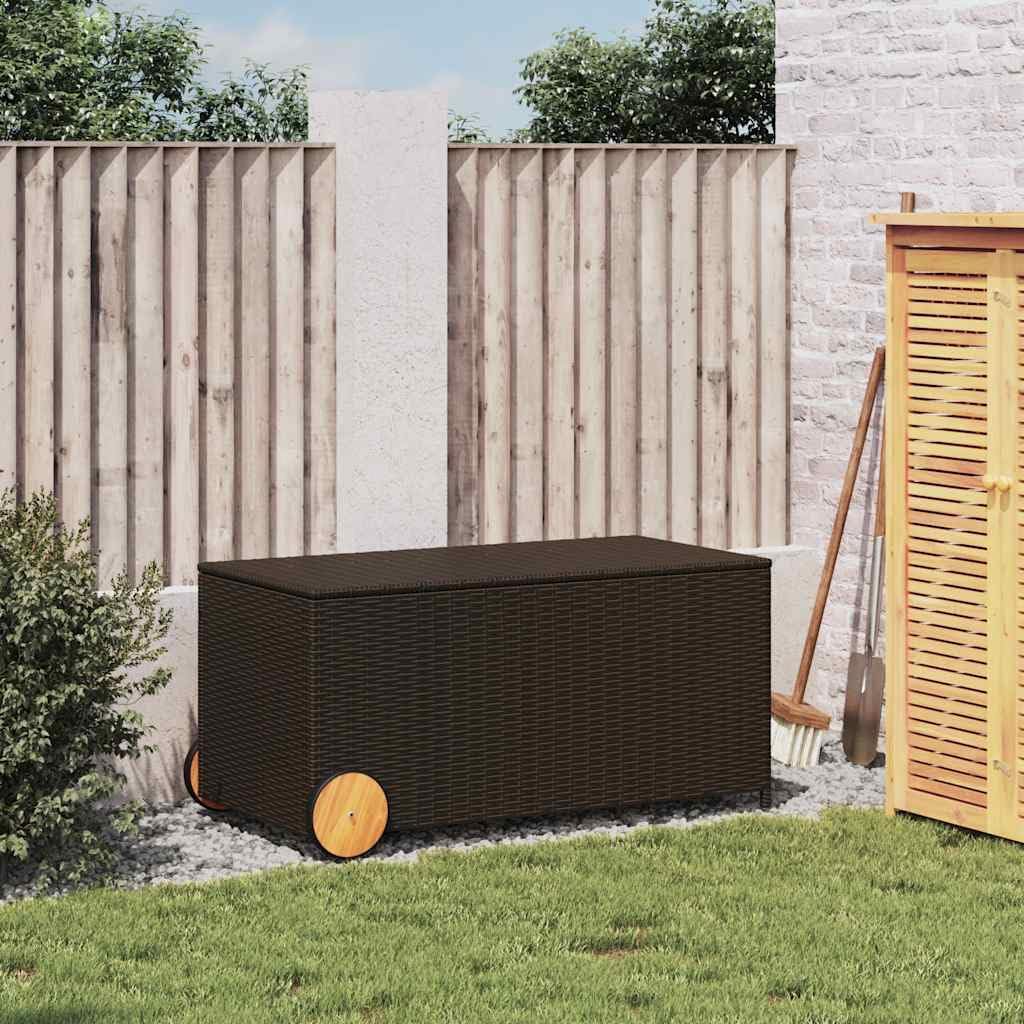 Brown PE Rattan Outdoor Storage Box 21.7 x 42.1 x 20.9 in Modern Deck Box with Wheels 50 Gallon Garden Cushion Chest for Patio, Deck, Balcony