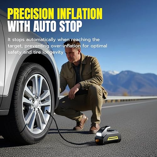 Miniatura 2 de Mcbazel Inflador de neumáticos, compresor de aire portátil, bomba de aire inalámbrica de 150 PSI con indicador digital y luz LED de emergencia,