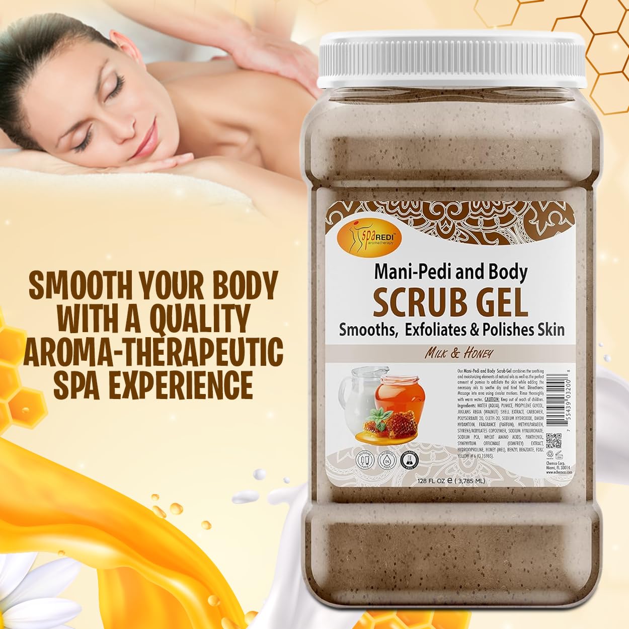 SPA REDI - Exfoliating Scrub Pumice Gel, Milk and Honey, 128 Oz - Manicure, Pedicure and Body Exfoliator Infused with Hyaluronic Acid, Amino Acids, Panthenol and Comfrey Extract - Image 3
