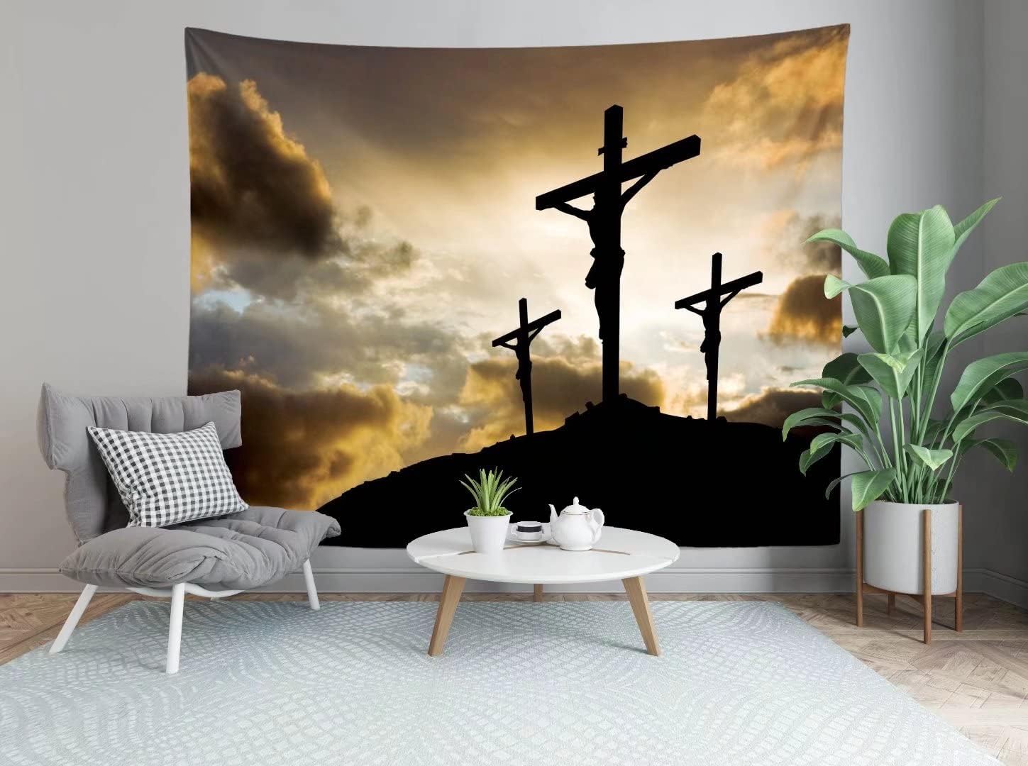 BELECO Christian Tapestry Jesus Tapestry Backdrop Crucifixion of Jesus Christ Art Wall Hanging Salvation Cross Pictures Bible School Church Poster Wallpaper Home Decor for Bedroom Living Room Dorm