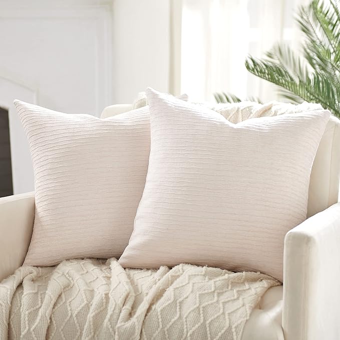 WLNUI Beige Pillow Covers 18x18 Inch Set of 2 Luxurious