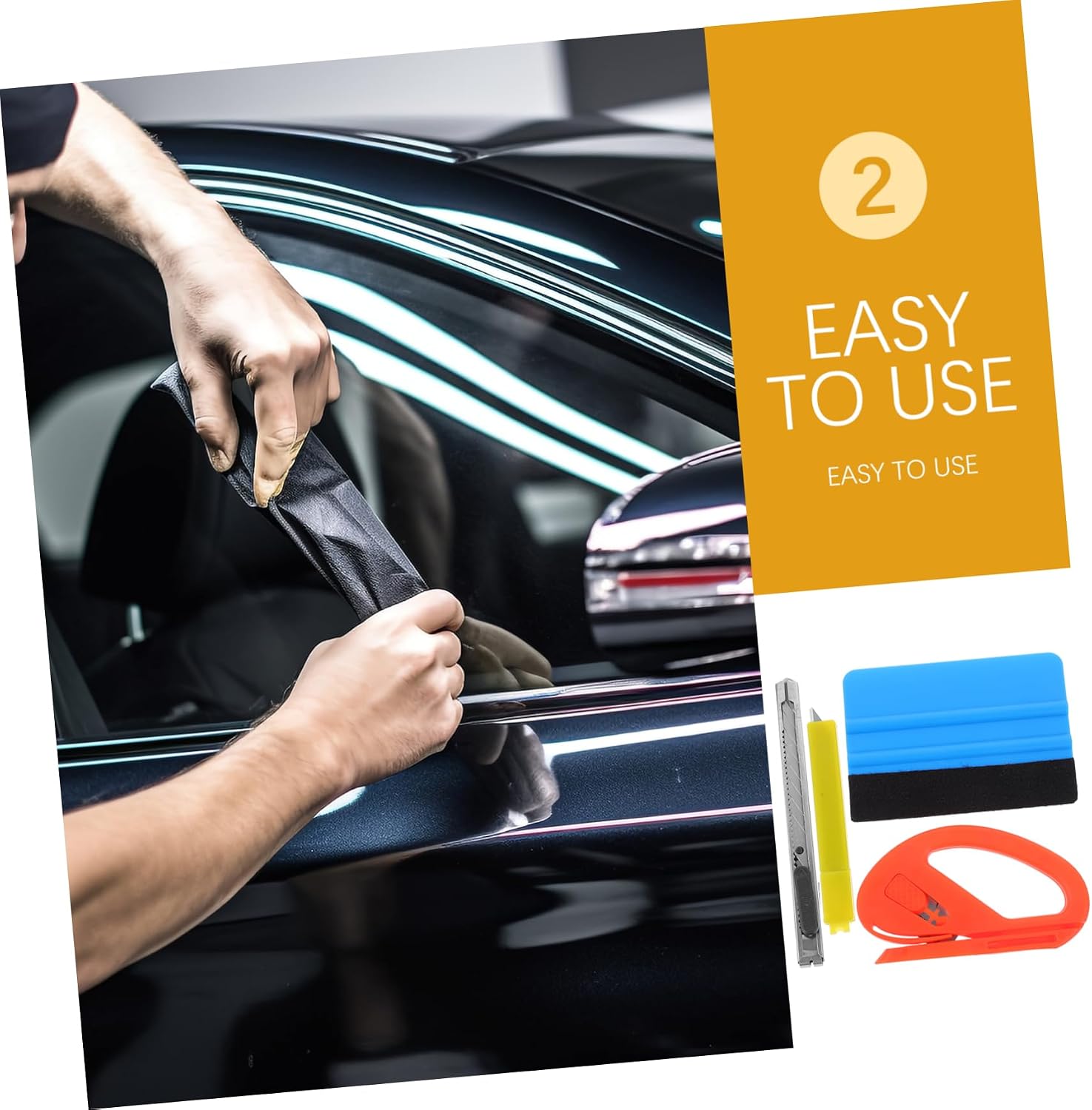 Mobestech 4pcs Window Tint Tool Kit Multifunctional Smoothing Tools for Vinyl Wrap Wallpaper Installation Includes Squeegee Craft Cutter for Bubble Removal and Protective Film Application