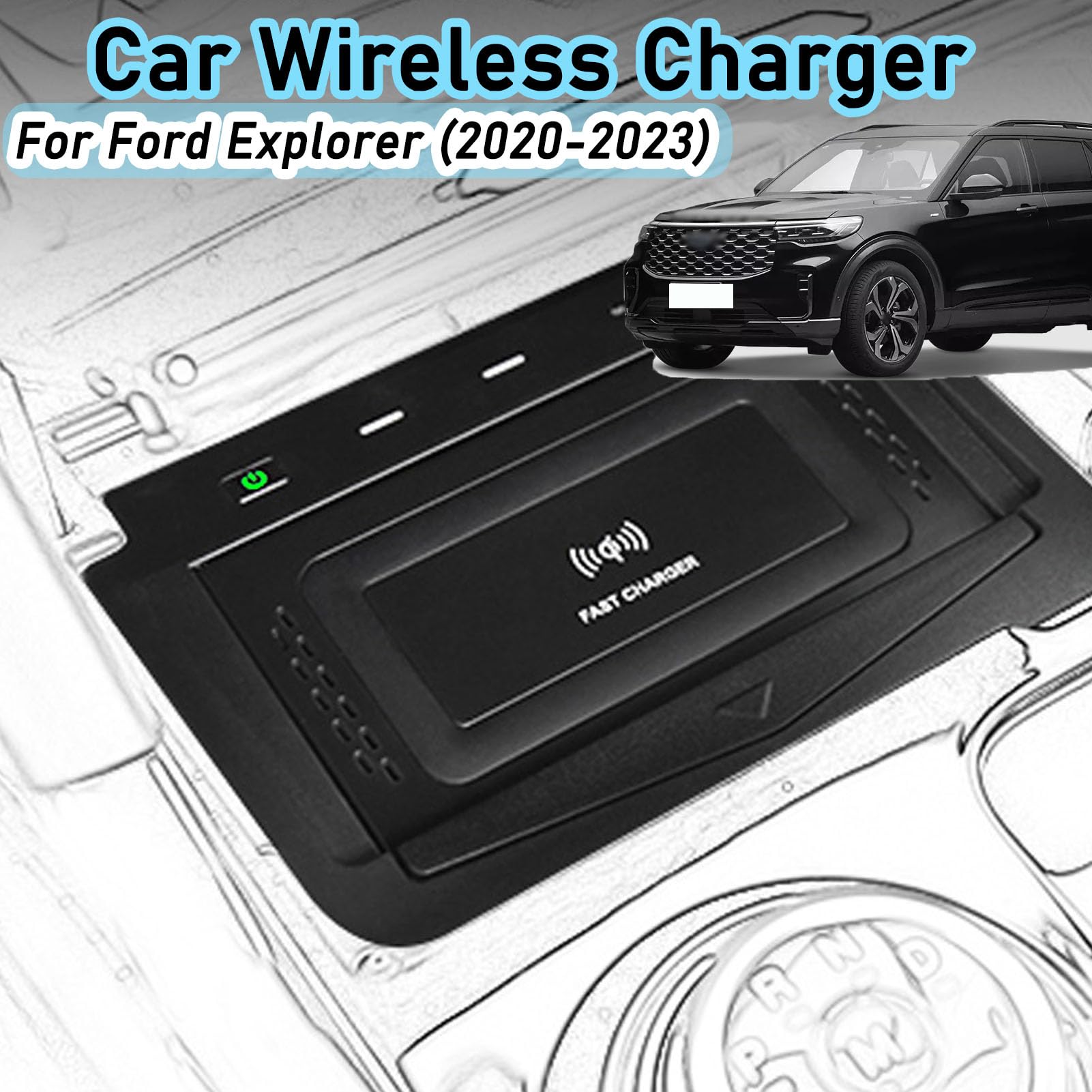 Caricabatterie Wireless per Auto per Explorer Platinum/XLT/Base Sport Tutti i Modelli Accessorio con 15 W Wireless e USB Qc3.0 Ricarica Rapida Regalo per la Famiglia