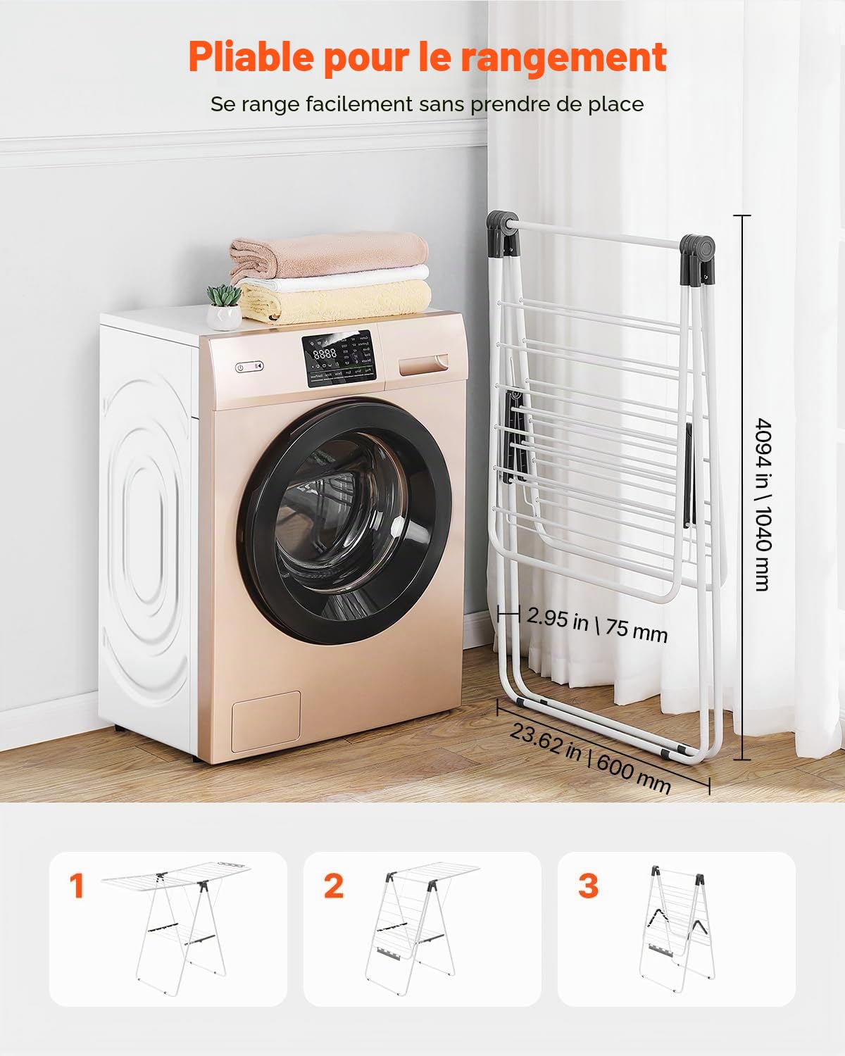 VEVOR Étendoir à Linge Pliable, Séchoir à Linge sur Pied à 2 Niveaux, avec Pinces à Chaussettes et 21 Barres de Séchage, en Métal, Stable, Réglable en Hauteur, pour Extérieur et Intérieur, Blanc