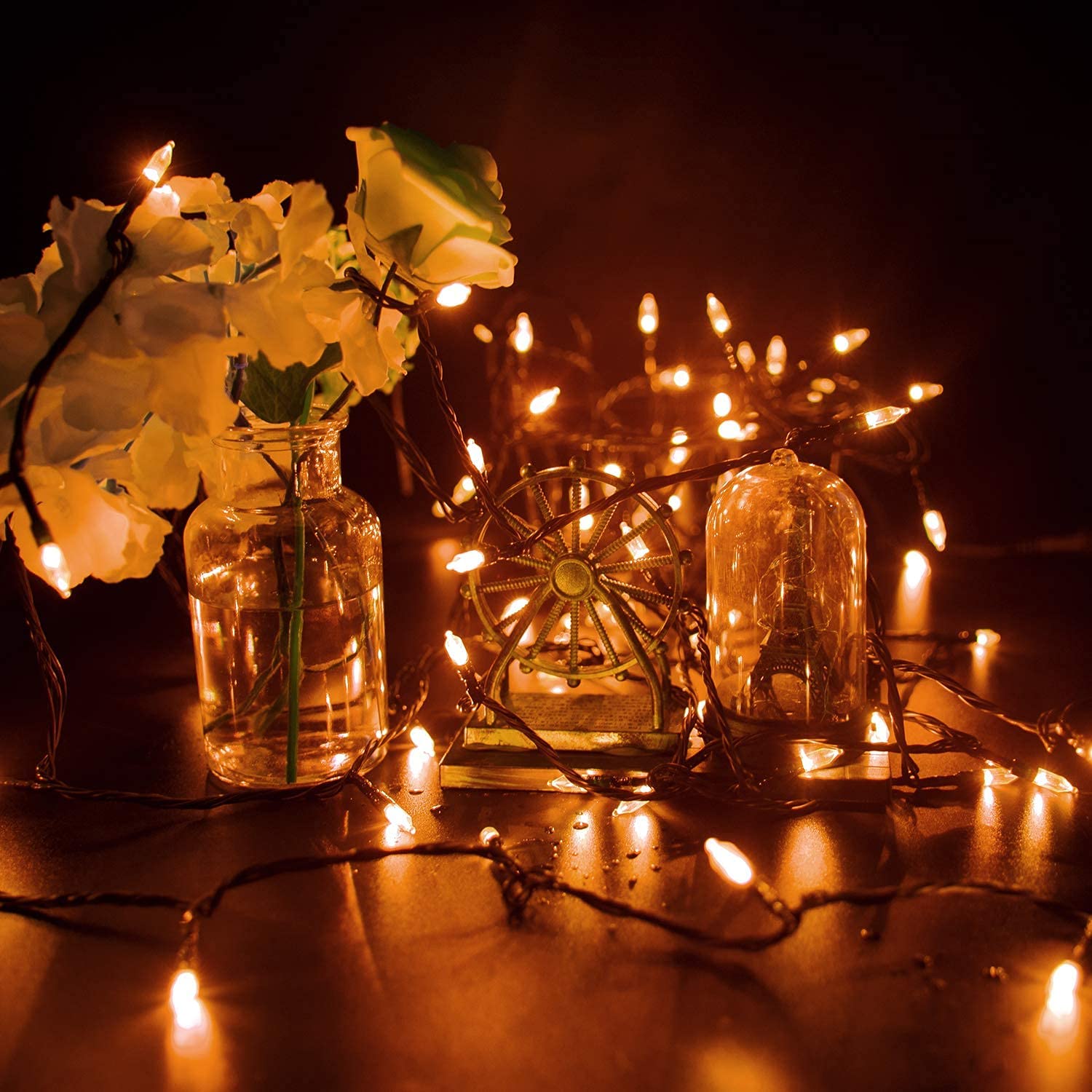 Luces LED naranjas de Halloween para exteriores, 100 mini luces LED de 39 pies con 8 modos de iluminación, tira de luces de Halloween conectables para jardín, patio, fiesta, casa encantada, fantasma 7