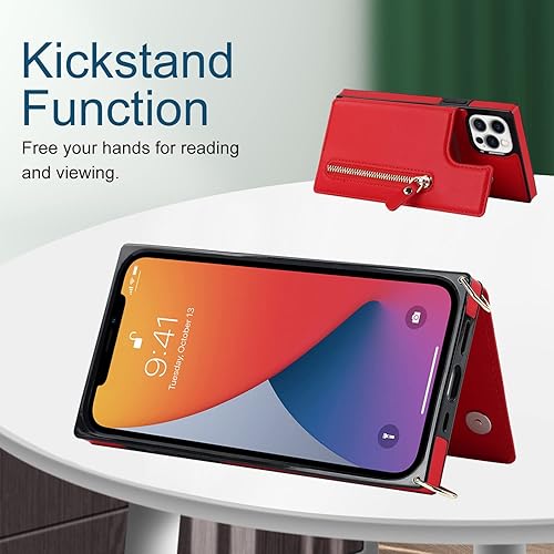 Miniatura 5 de Funda cruzada para teléfono iPhone 12  iPhone 12 Pro de cuero con tarjetero, funda protectora extraíble y ajustable con botón compatible con iPhone