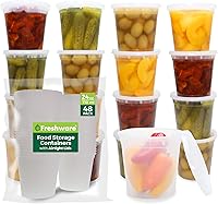 Freshware 24 oz BPA-Free Meal Prep Containers with Leakproof Lids, Stackable Deli Cups for Soup Slime Food Storage, Microwave Freezer Safe, 48 Pack