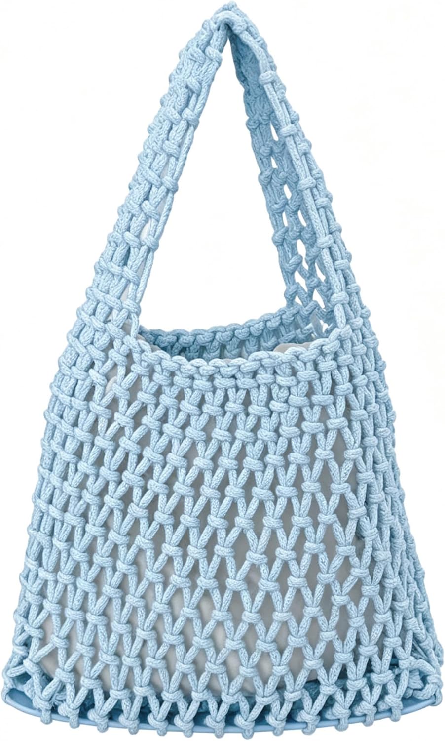 Mini Clutch Handbag Fishing Net Bucket Bag Cotton Rope Crochet Drawstring Woven Beach Bag Small Tote for Women Girls