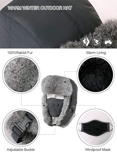 Vista 5 de Comhats Gran XL Trapper Trooper Caza Cálido Oído Solapa Rusia Ushanka Invierno Esquí Clima Frío Bombardero Sombreros para Hombres