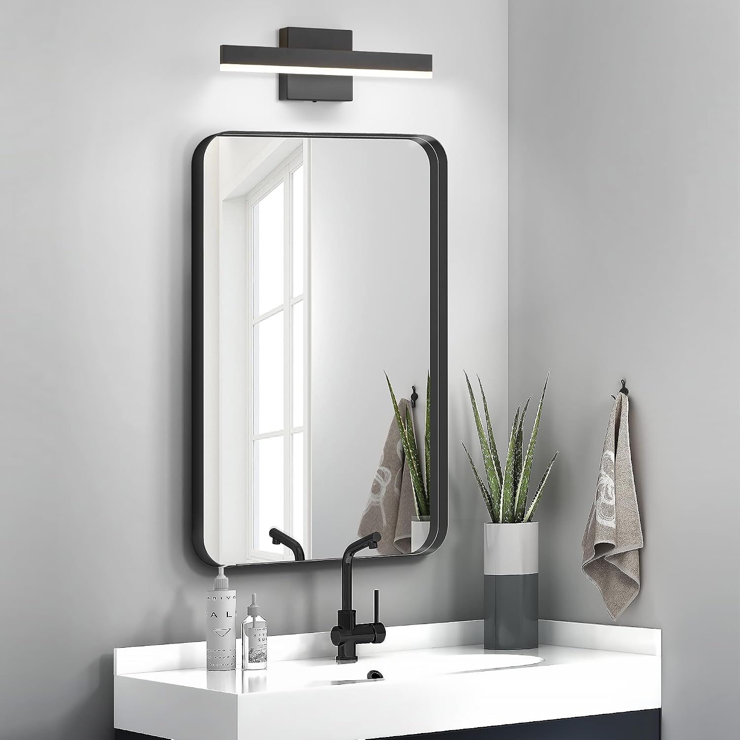 Black Bathroom Vanity Light 15.75 inch, 14W Dimmable 5CCT LED Modern Bathroom Light Fixture Over Mirror - ETL Certificated