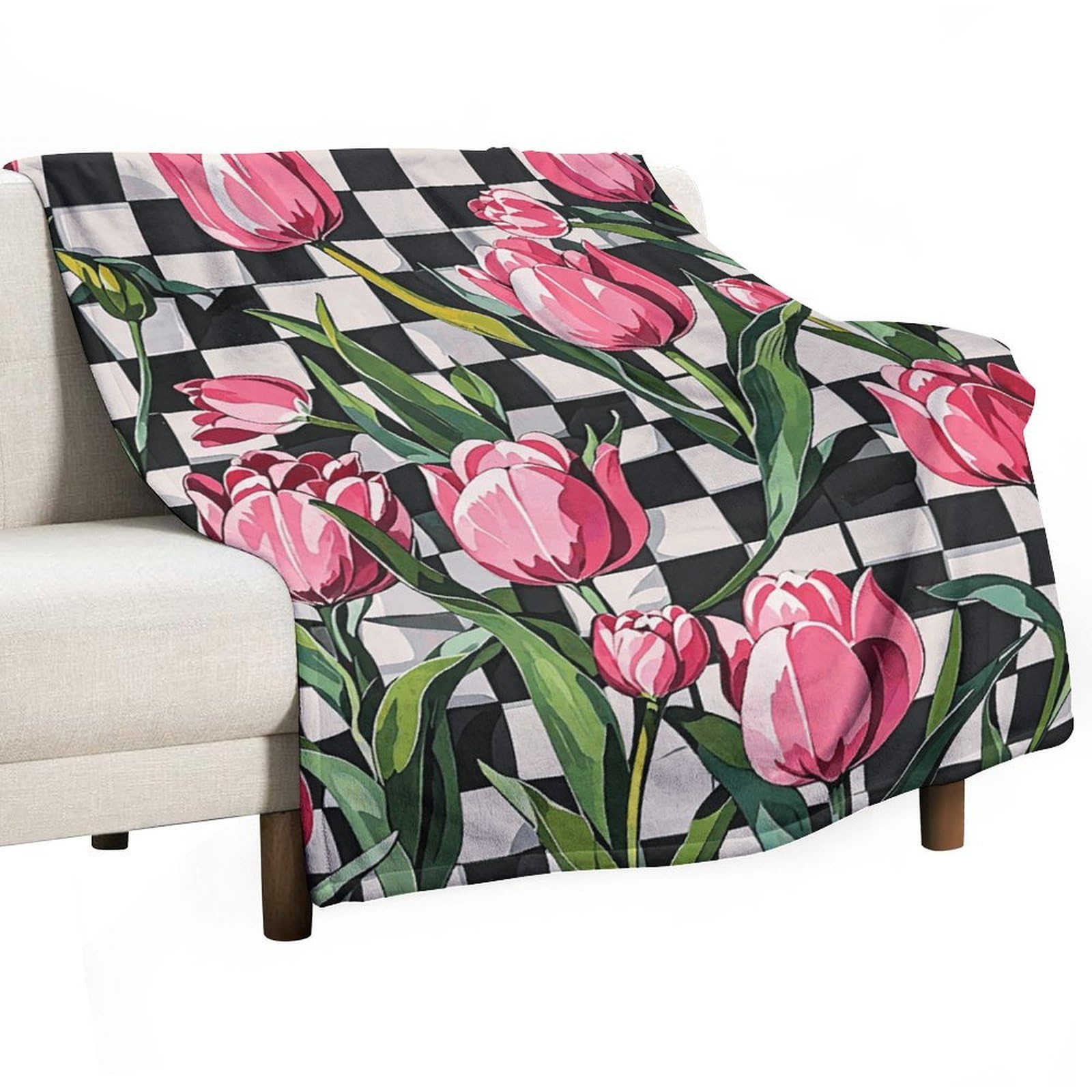 Jeté de lit en flanelle à fleurs 168x228 cm, couverture canapé légère