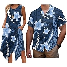 Men and Women Matching Outfits Womens Tank Flowy Dresses Asymmetrical Dress Mens Button Down Short Sleeve Shirts