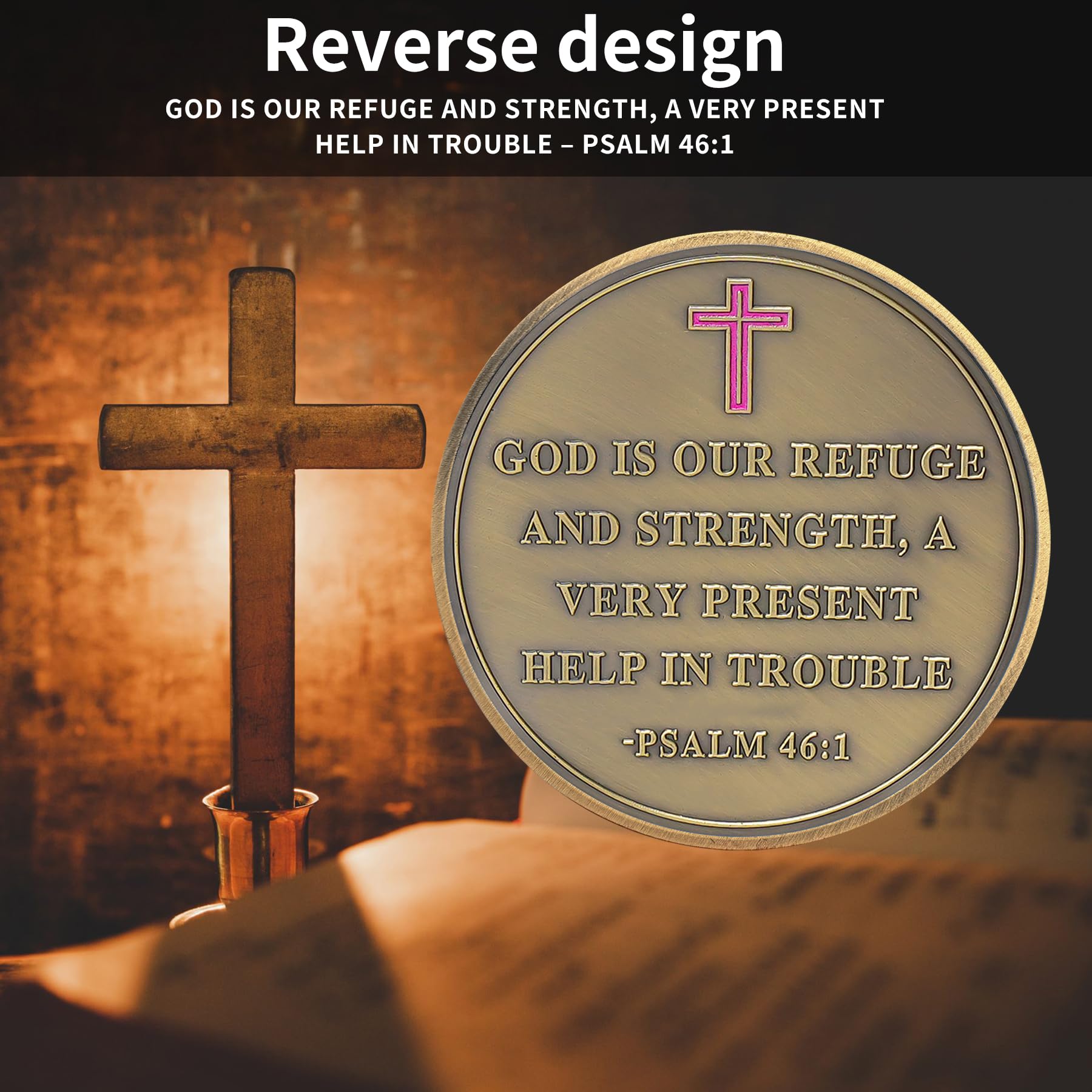 Paquete de 10 monedas de desafío cristiano, escudo protector de oración religiosa, monedas de armadura de Dios, monedas de desafío cristiano de doble cara, Salmo 46:1, salvación de Jesús para