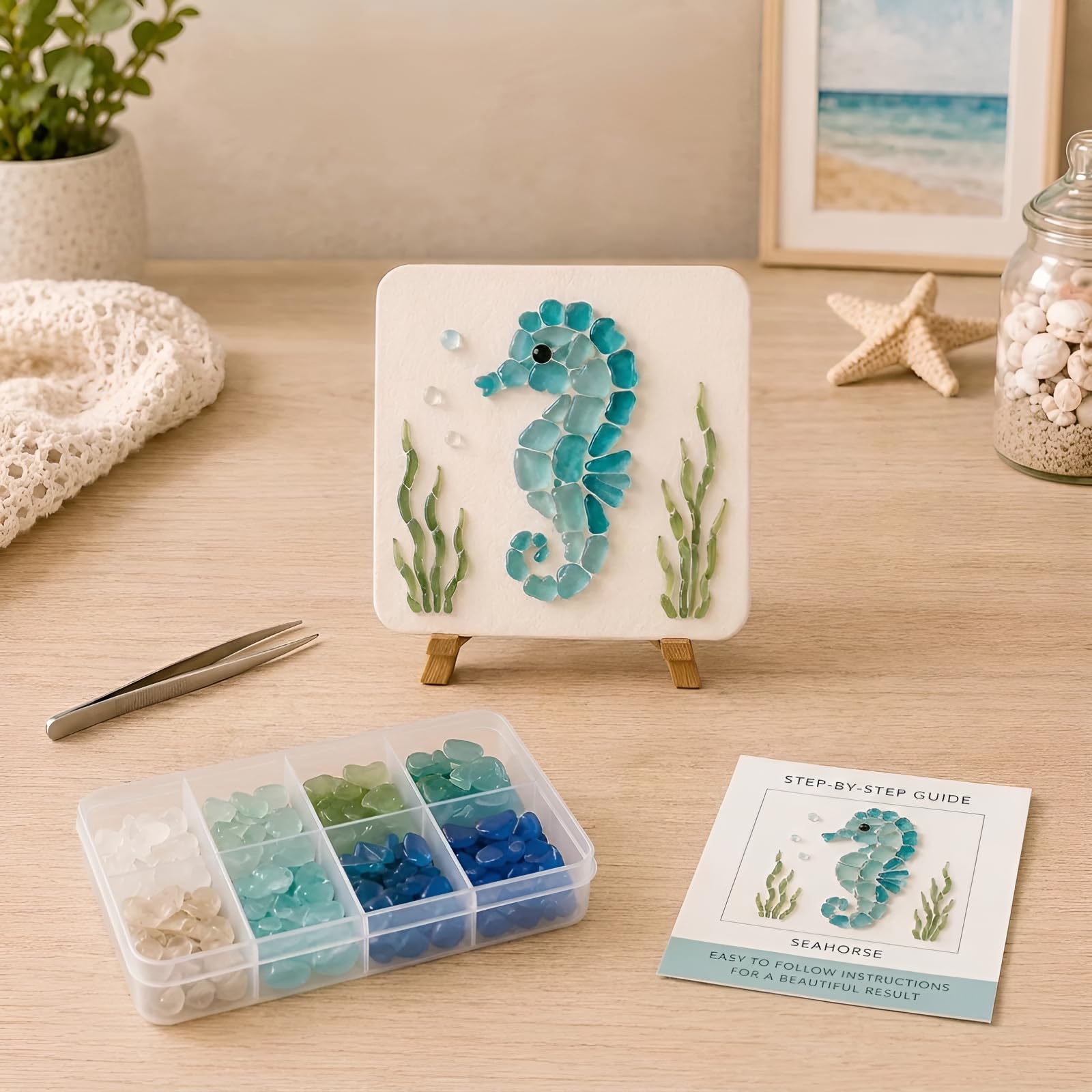 Sea Glass Mosaic Art Kit 10cm Ocean Craft DIY Beach Decor Set