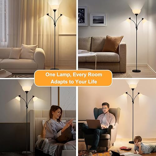 Miniatura 6 de Lámparas 3 en 1 para sala de estar, lámpara de pie con 2 luces de lectura ajustables, lámparas de pie con atenuación continua, 3 bombillas LED