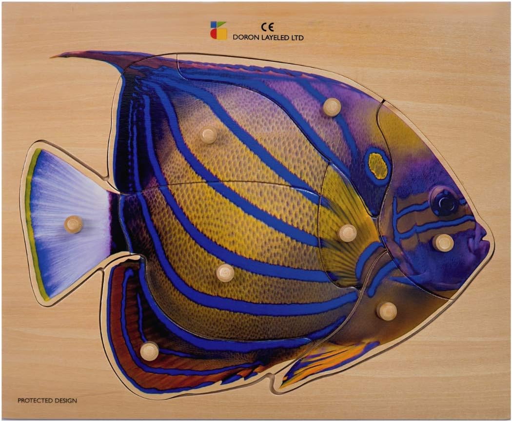 Doron Layeled E72511460, Large Wooden Fish Peg Eco Friendly, Educational, Montesorri, Colourful Wood Puzzle for Toddlers. Suitable 3 Years +, Various