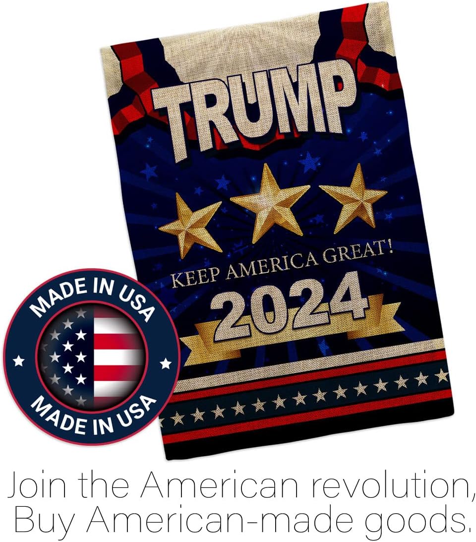 Keep America Trump Garden Patriotic Vote President Donald Election Support United State American House Banner Yard Gift Double-Sided, Thick Burlap, Small Flag Set w Wall Holder