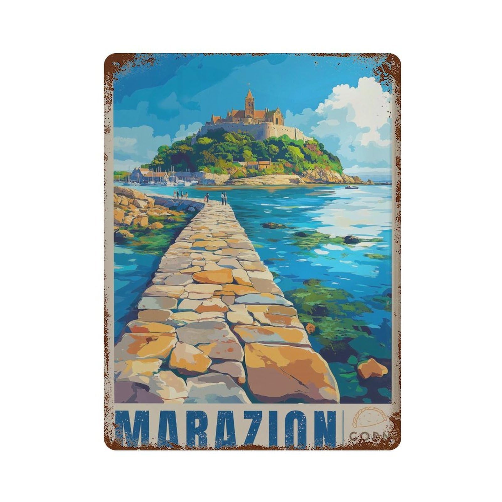 xiaoxiaoshen Marazion Cornwall Travel St Michael;s Mount Coastal Wall Decor Art Metal Tin Poster Modern Home Decor Art Home Bar Shop Decorations Vintage Sign 40x30cm