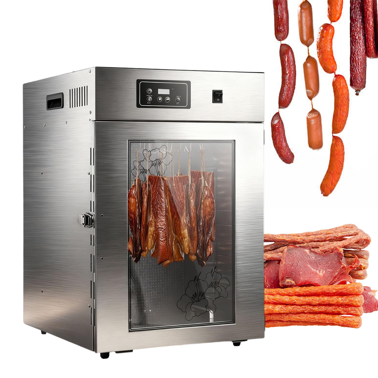 SENJINGHUA Stainless Steel Food Dehydrator Machine, Home & Commercial Meat Dryer with 86-194℉ Temp Control, 24H Timer, 14/30 Hooks for Jerky, Herb, Veggies 1000W