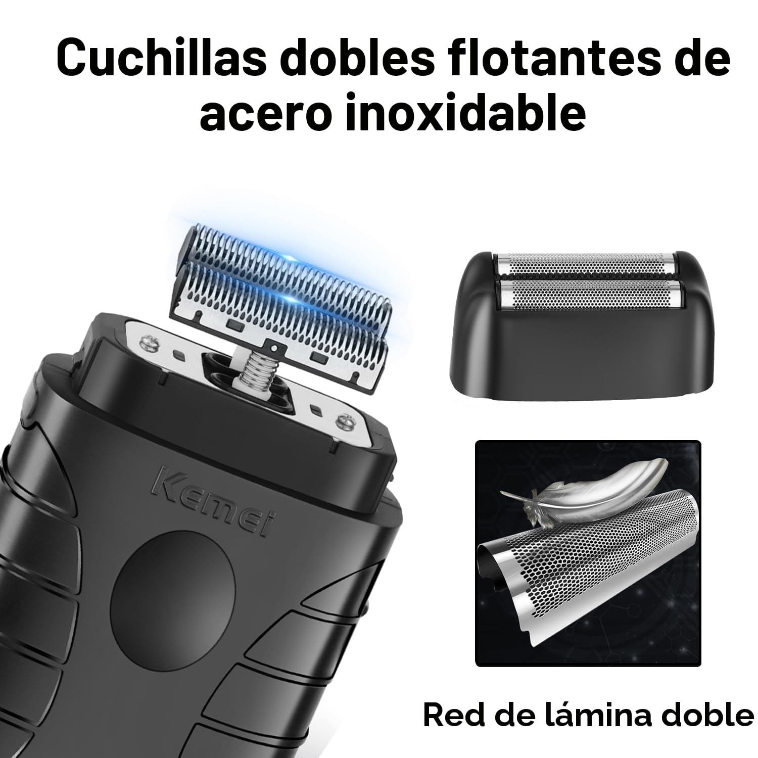 KEMEI Maquina de Cortar Pelo Hombre, Inalámbrico Cortapelos, Recortador de Barba con Hoja en T DLC, Afeitadora de Láminas, Kit de Afeitado y Corte de Pelo Eléctrico con 11 Guías