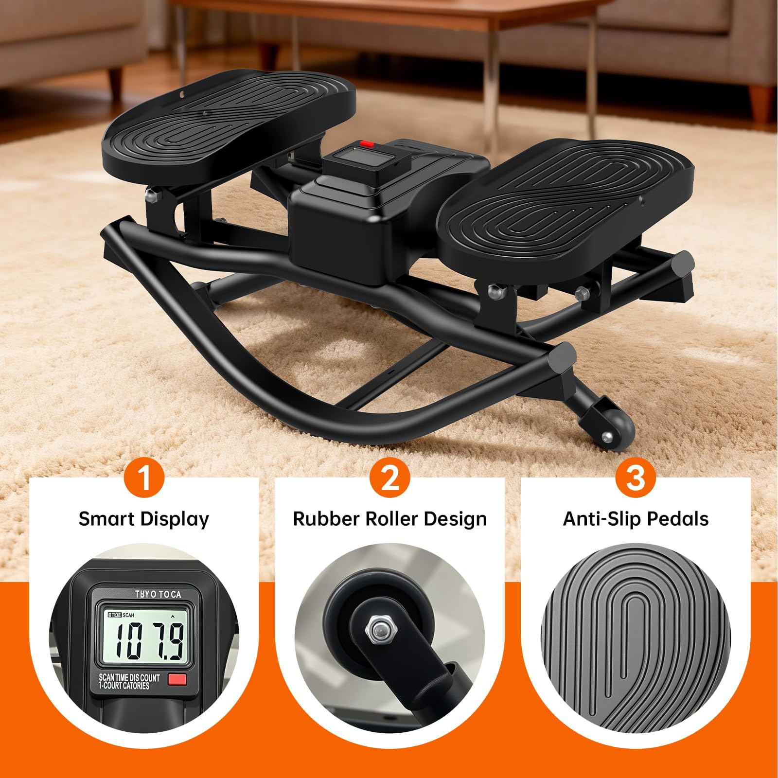 Attrezzi Palestra Casa Allenamento A Casa Pedana Fitness Mini Stepper da Casa con Fasce di Resistenza E Monitor LCD Macchina Stepper Oscillante