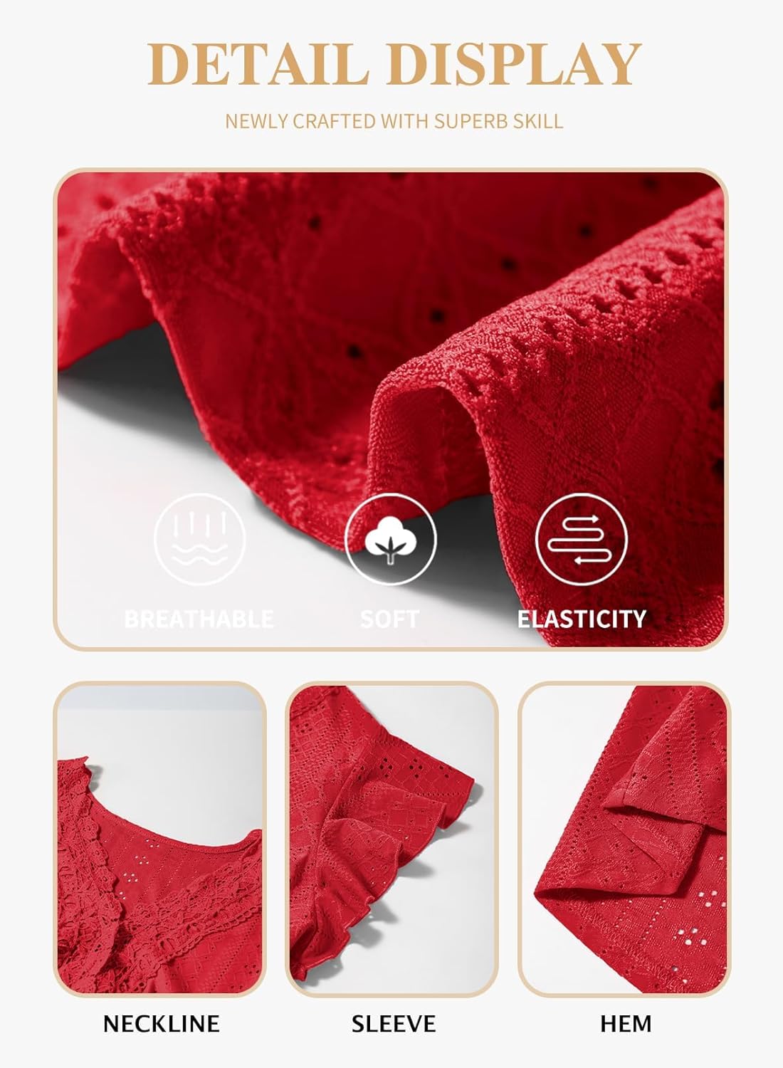 Eytino Plus Size Dresses for Women Summer Ruffle Cap Sleeve Lace V Neck Embroidery Eyelet A Line Dress(1X-5X) - Image 5