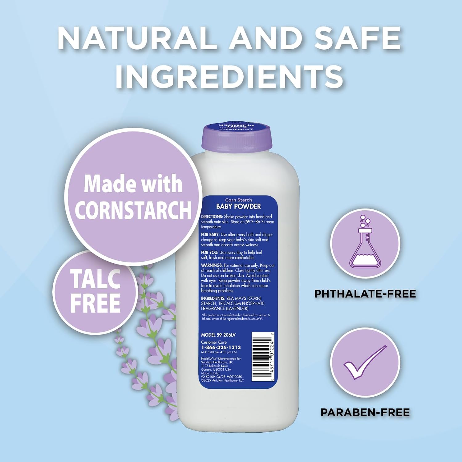 HealthWise Corn Starch Baby Powder, Lavender, Talc-Free, 15 oz image 5