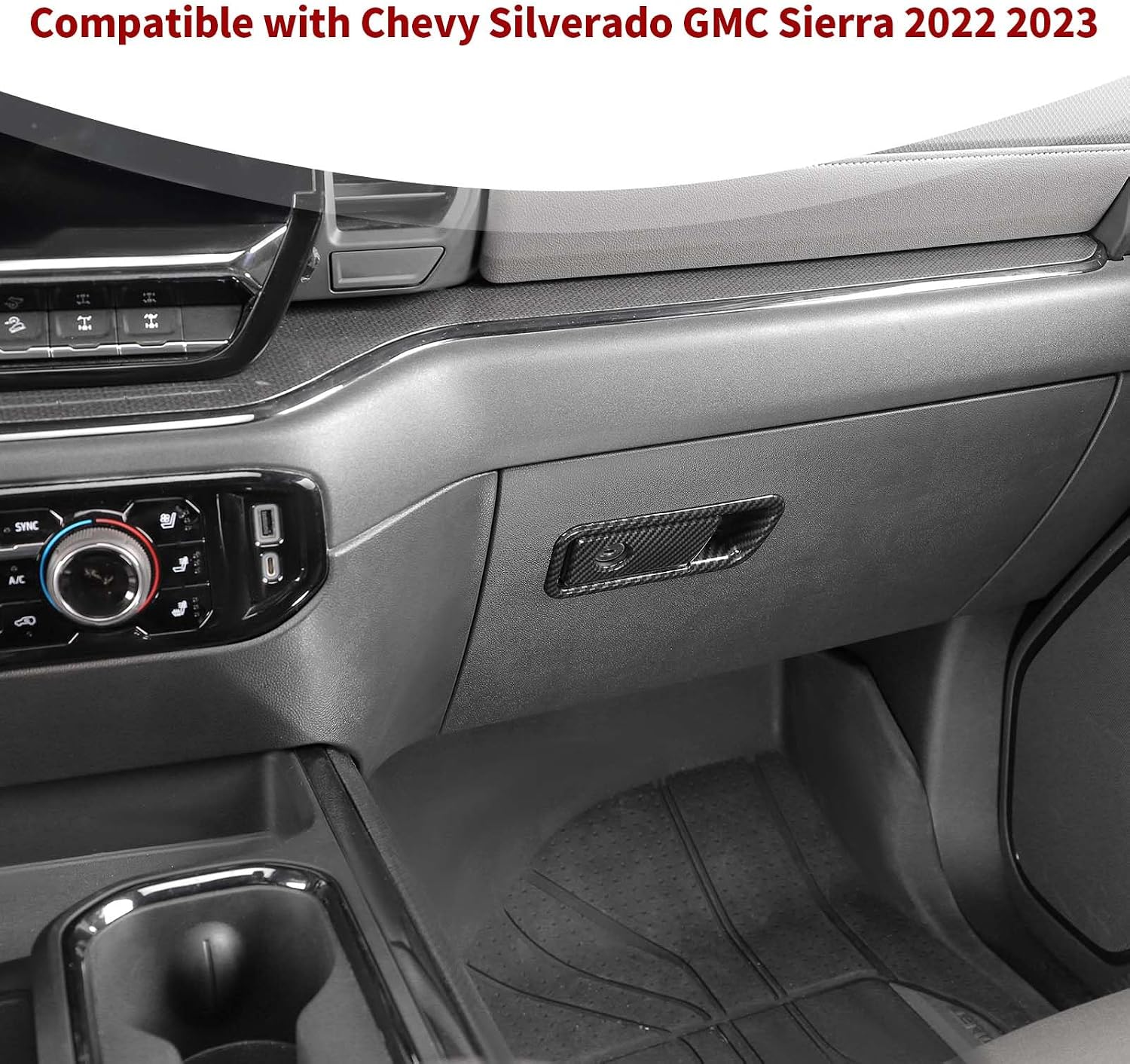 for Silverado Glove Box Latch Handle Trim Cover for Chevy Silverado/GMC Sierra 2022 2023 2024 up Carbon Fiber Grain Interior Accessories 2pcs