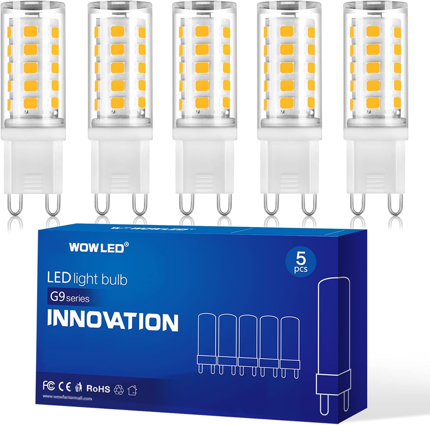 WOWLED G9 LED Bulbs, No Flicker, 5W Equivalent to 40W Halogen Bulbs