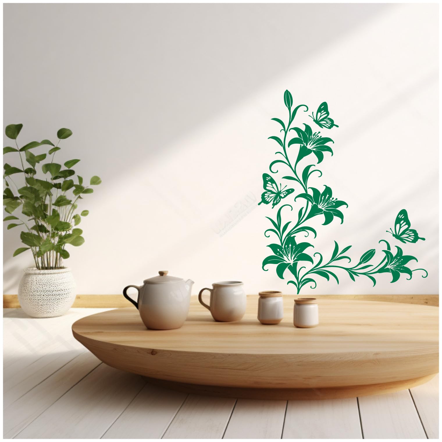 Samunshi® Wandtattoo Lilien Blumenranken Ecke mit Schmetterlingen Elegante Blumen Wanddekoration Florales Wandmotiv für Wohnzimmer, Schlafzimmer, Flur und Küche braun 89 x 120cm