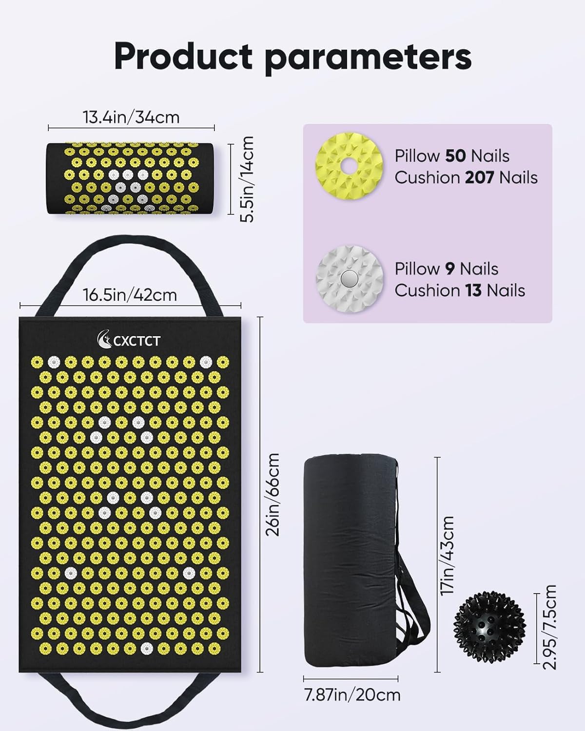 Acupressure Mat and Pillow Set,Back Pain and Stress Massage Mat for Back & Neck Relaxation(Yellow)